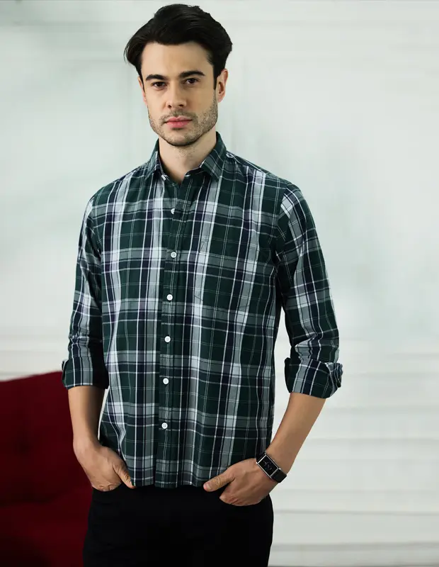 Edem Emerald Cotton Check Shirt